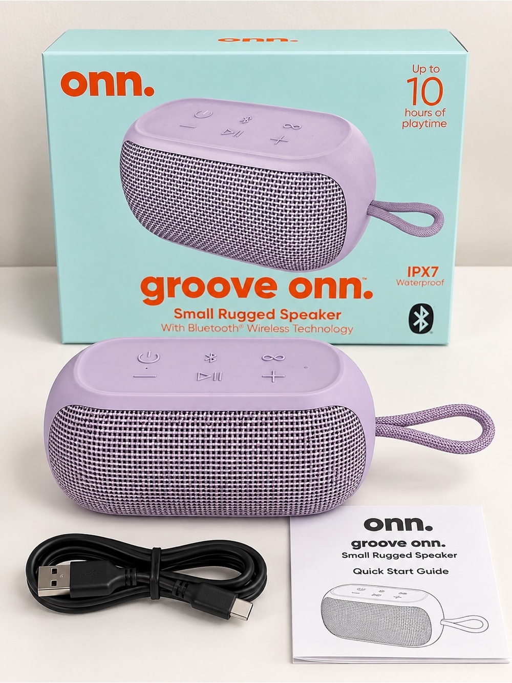 NEW onn. Groove Small Rugged Bluetooth Speaker IPX7 Waterproof Purple